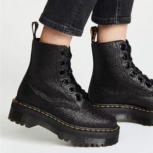 DR MARTEN Molly Glitter Combat Boots Black Chunky Size 10